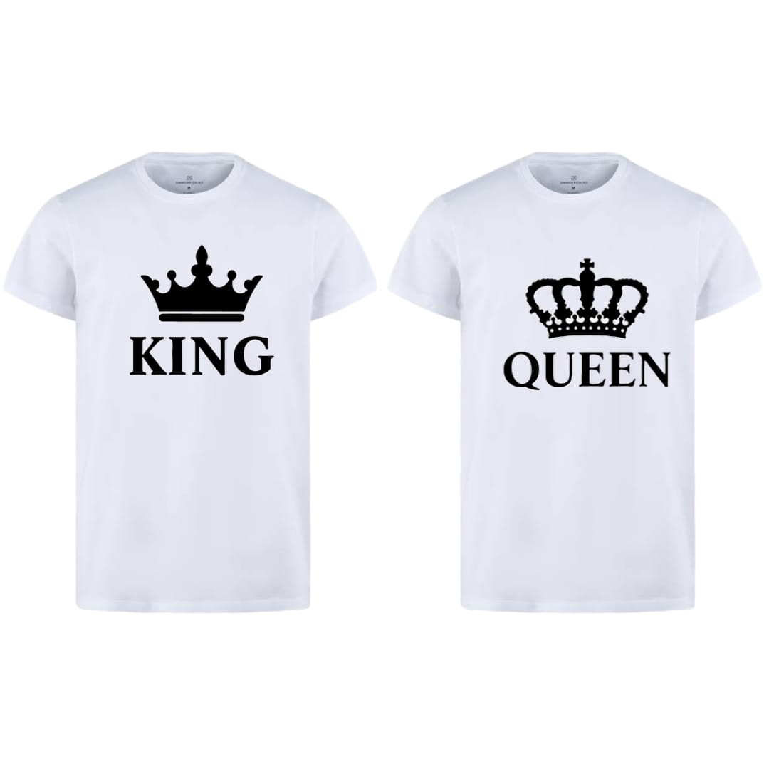 Combo Of King & Queen Style White T-Shirt with Cute Design - King & Queen Design T-Shirts – Best Quality T-Shirts For Girls | T-Shirt For Women - T-Shirt For Boy | T-Shirt For Men | Queen T-Shirts | King Design T-Shirt - Large