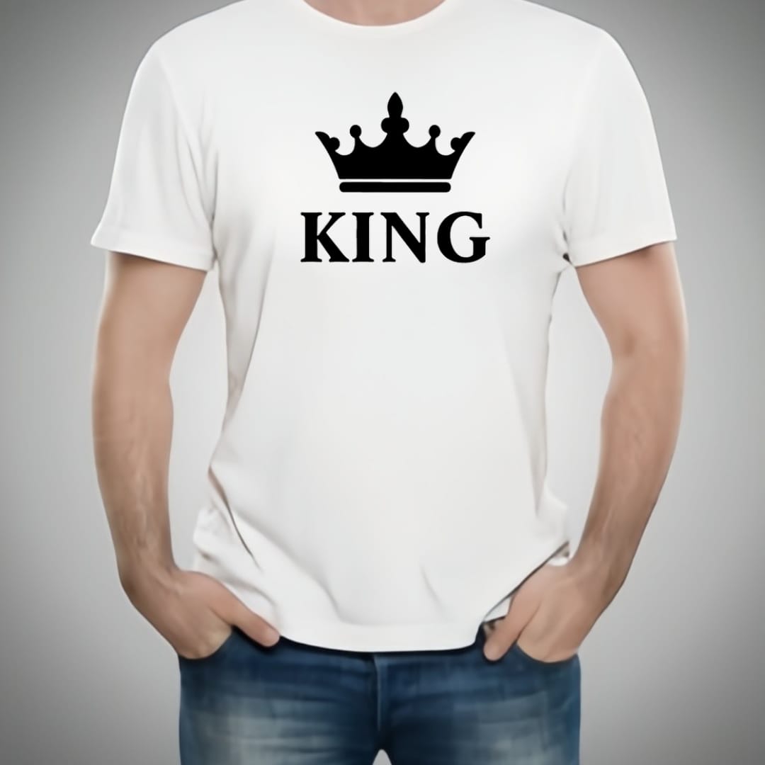 Combo Of King & Queen Style White T-Shirt with Cute Design - King & Queen Design T-Shirts  – Best Quality T-Shirts For Girls | T-Shirt For Women - T-Shirt For Boy | T-Shirt For Men | Queen T-Shirts  | King Design T-Shirt - Large