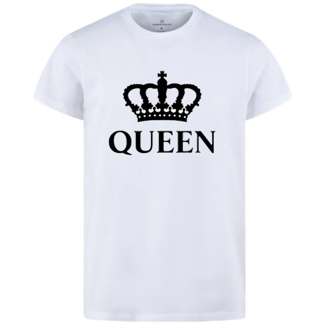 Combo Of King & Queen Style White T-Shirt with Cute Design - King & Queen Design T-Shirts  – Best Quality T-Shirts For Girls | T-Shirt For Women - T-Shirt For Boy | T-Shirt For Men | Queen T-Shirts  | King Design T-Shirt - Large